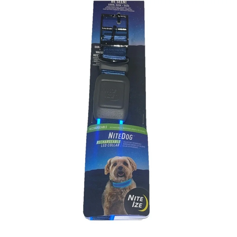 Nite Ize NiteDog Rechargeable Blue LED Collar‎ Light Up Size Small (12''-16'')